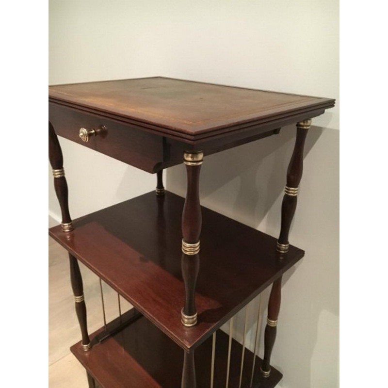 Small Table in Mahogany, Leather and Brass