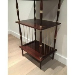 Small Table in Mahogany, Leather and Brass