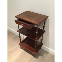 Small Table in Mahogany, Leather and Brass