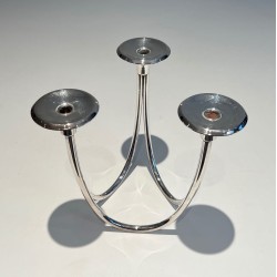 Three-Light Silvered Metal Candlestick, French Work, circa 1970
