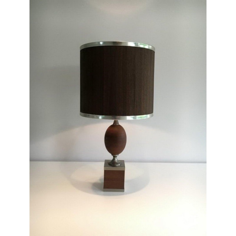 Egg Lamp in Wood and Brushed Steel