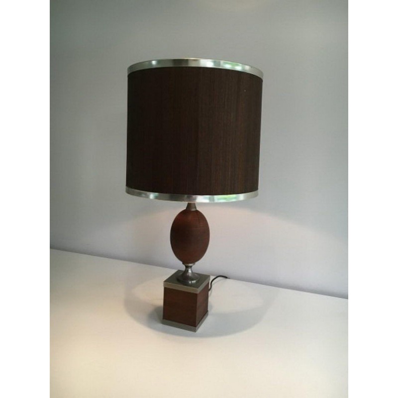 Egg Lamp in Wood and Brushed Steel