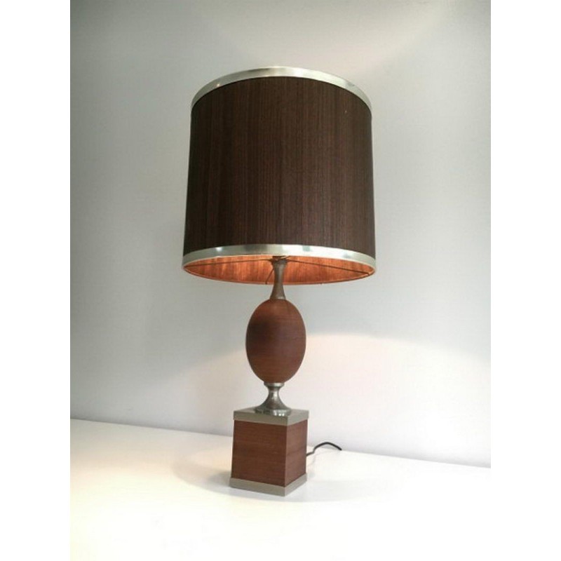 Egg Lamp in Wood and Brushed Steel