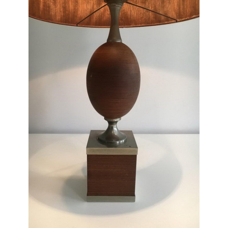 Egg Lamp in Wood and Brushed Steel