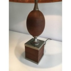 Egg Lamp in Wood and Brushed Steel