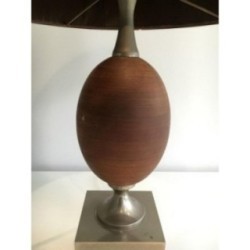 Egg Lamp in Wood and Brushed Steel
