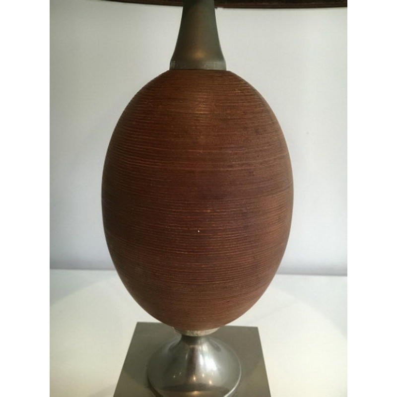 Egg Lamp in Wood and Brushed Steel