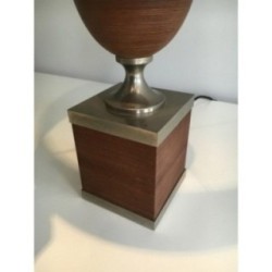 Egg Lamp in Wood and Brushed Steel
