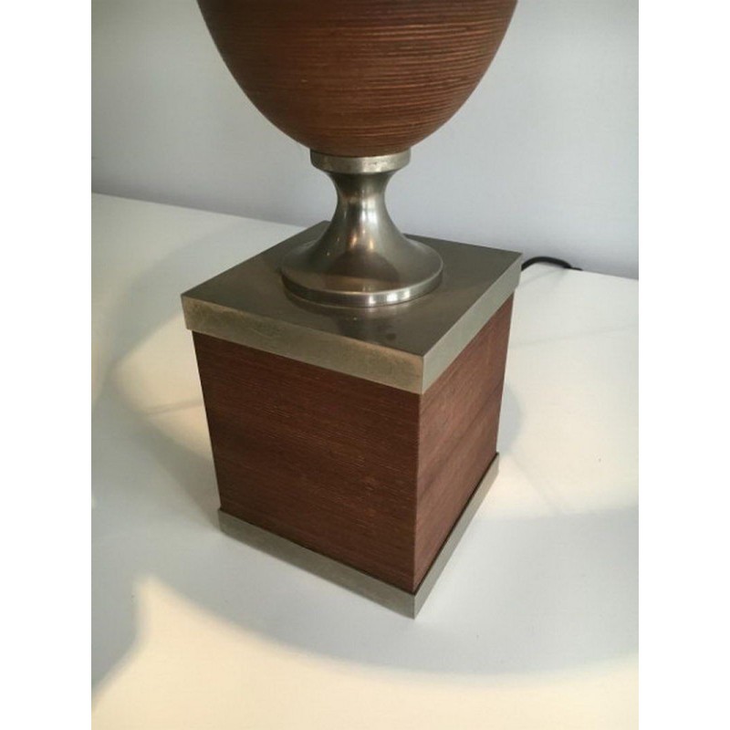Egg Lamp in Wood and Brushed Steel