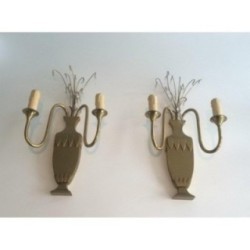 Pair of Brass and Crystal Wall Sconces