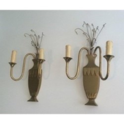 Pair of Brass and Crystal Wall Sconces