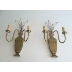 Pair of Brass and Crystal Wall Sconces