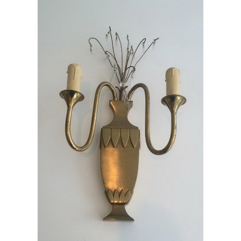 Pair of Brass and Crystal Wall Sconces
