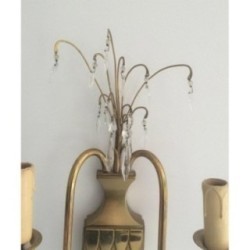 Pair of Brass and Crystal Wall Sconces