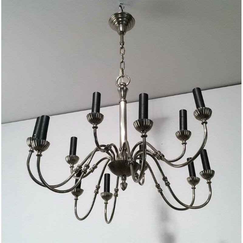 Neoclassical Style Silvered Metal 12-Light Chandelier