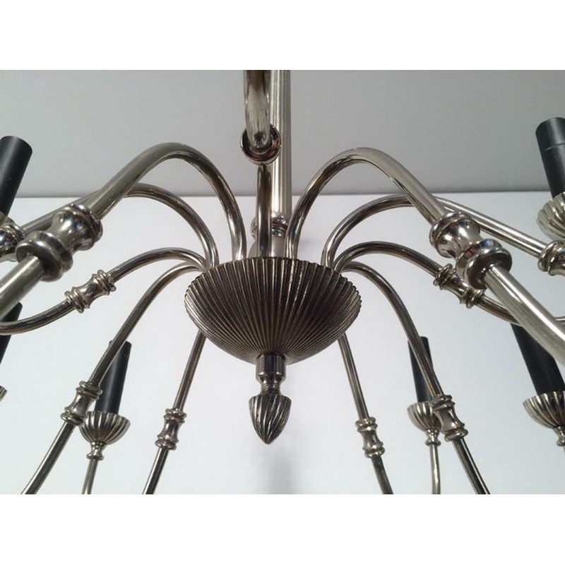 Neoclassical Style Silvered Metal 12-Light Chandelier