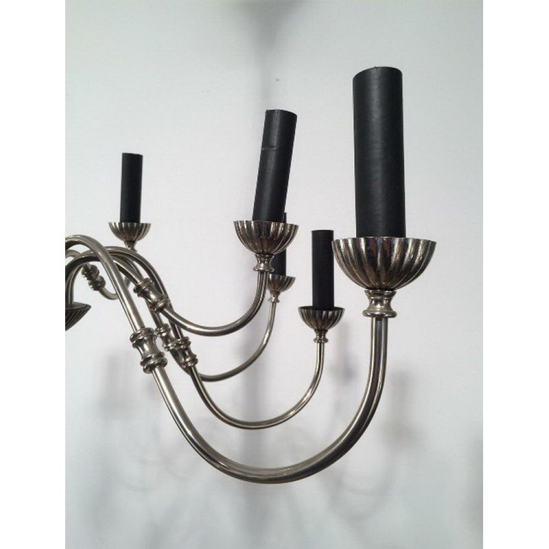 Neoclassical Style Silvered Metal 12-Light Chandelier