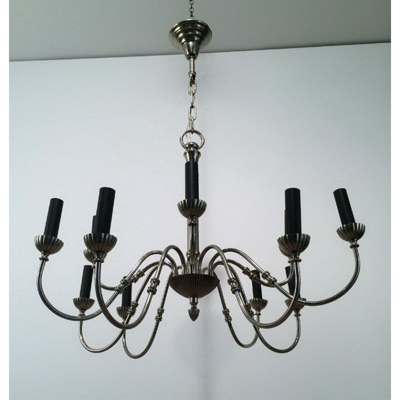 Neoclassical Style Silvered Metal 12-Light Chandelier