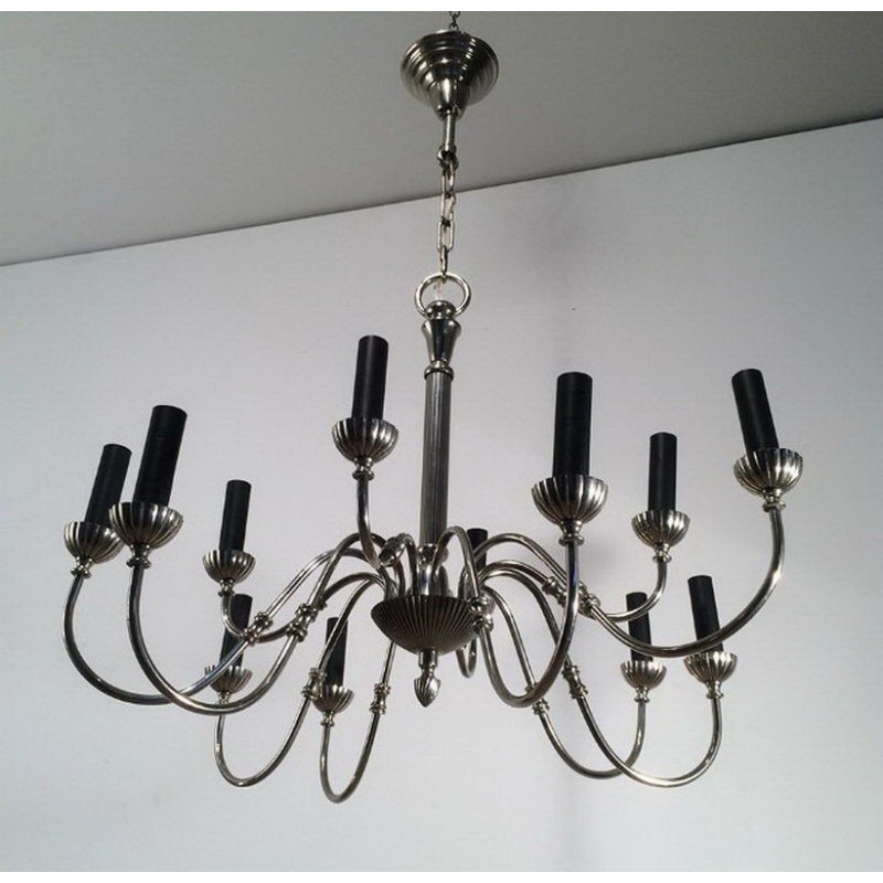 Neoclassical Style Silvered Metal 12-Light Chandelier