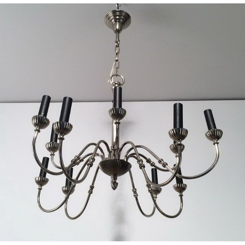 Neoclassical Style Silvered Metal 12-Light Chandelier