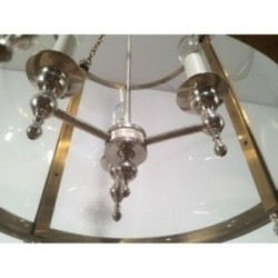 Neoclassical Brass and Silver Lantern with Round Faux-Glass