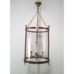 Neoclassical Brass and Silver Lantern with Round Faux-Glass