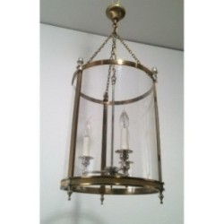 Neoclassical Brass and Silver Lantern with Round Faux-Glass