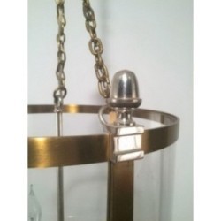 Neoclassical Brass and Silver Lantern with Round Faux-Glass