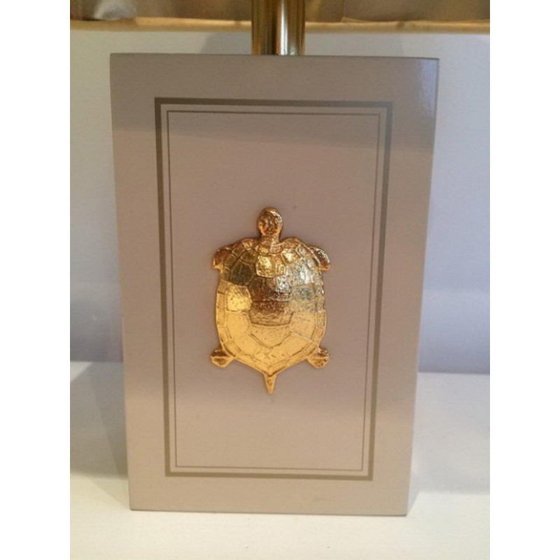 Pair of Lamps with Gilded Tortoise Decor. Circa 1970