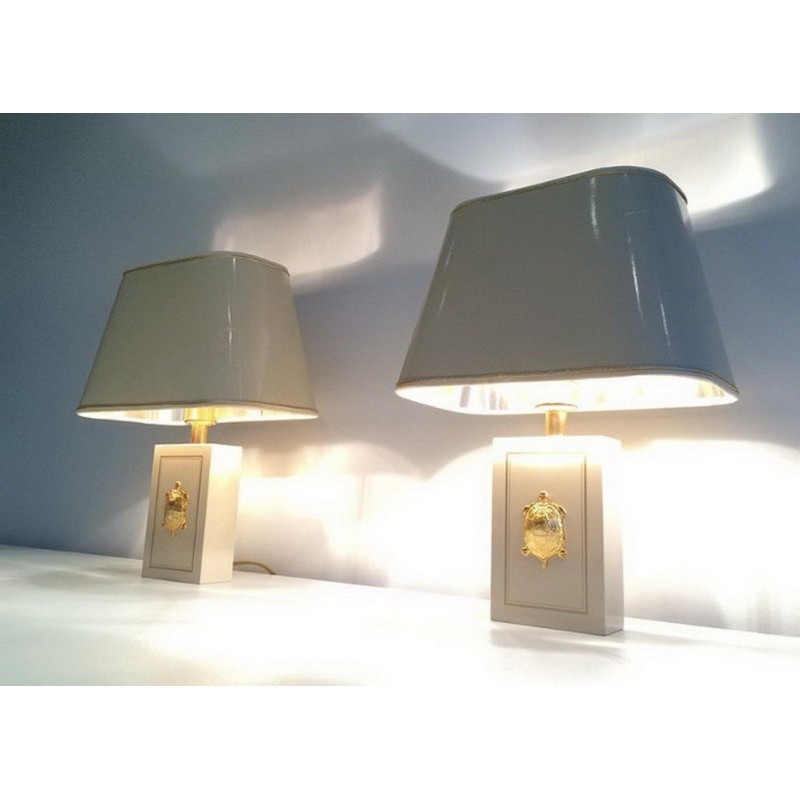 Pair of Lamps with Gilded Tortoise Decor. Circa 1970