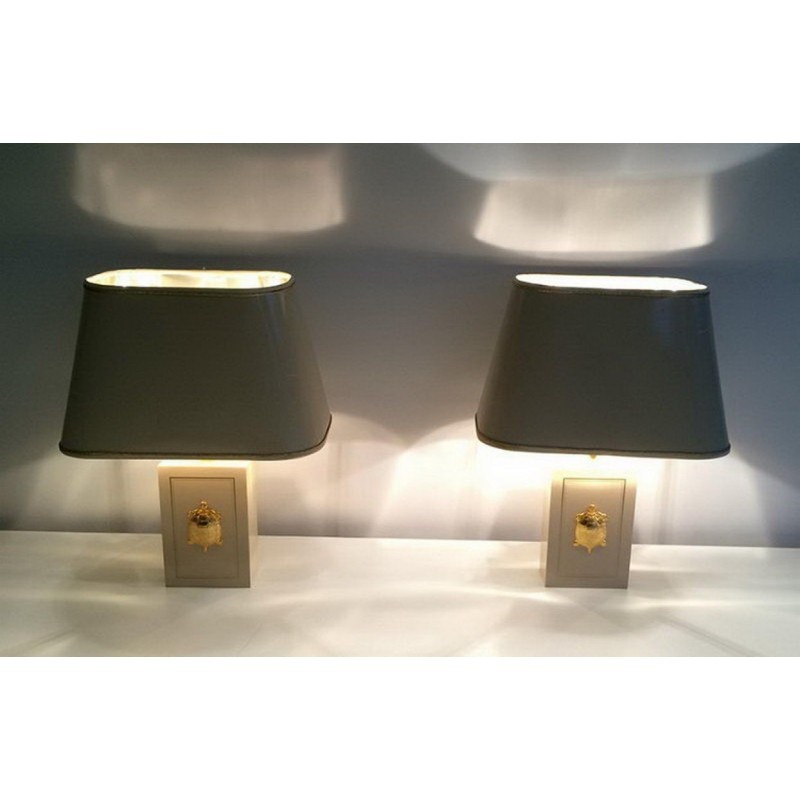 Pair of Lamps with Gilded Tortoise Decor. Circa 1970