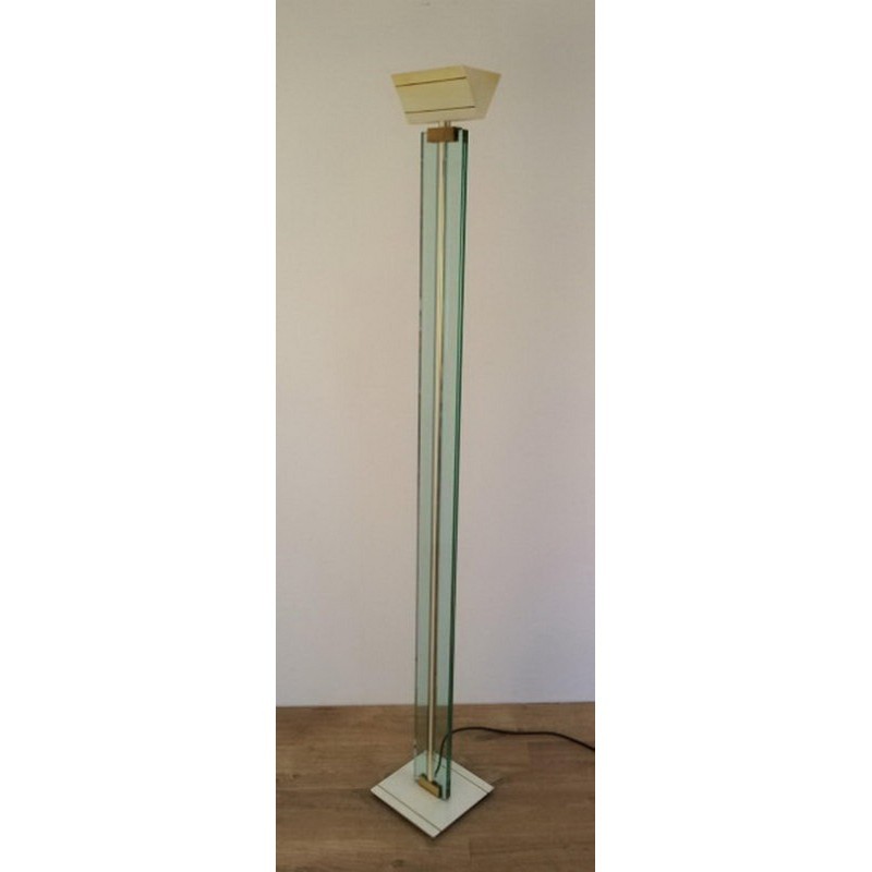 Floor Lamp in Glass, Brass and Lacquered Metal. Circa 1970