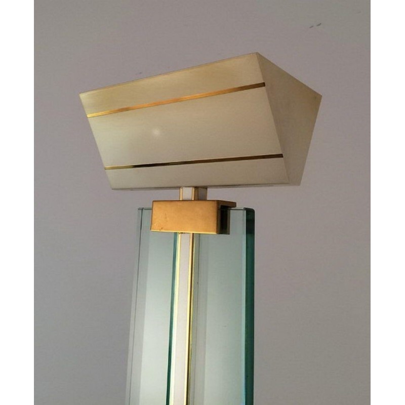 Floor Lamp in Glass, Brass and Lacquered Metal. Circa 1970
