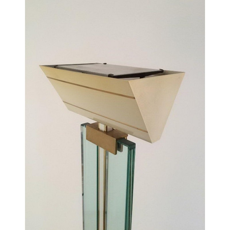 Floor Lamp in Glass, Brass and Lacquered Metal. Circa 1970