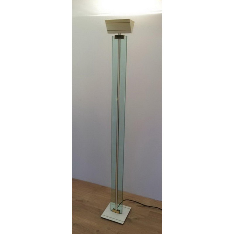 Floor Lamp in Glass, Brass and Lacquered Metal. Circa 1970