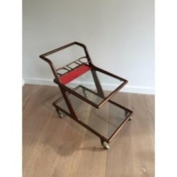 Trolley Table in Wood, Brass and Glass. Circa 1950