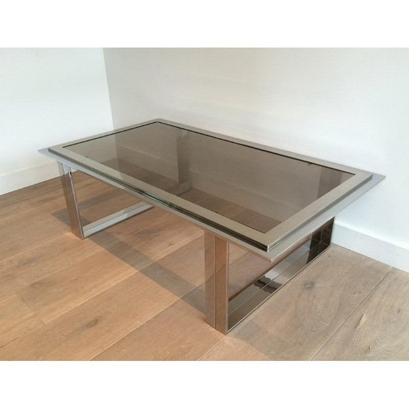 Chrome and Brass Design Coffee Table, Attributed to Willy Rizzo