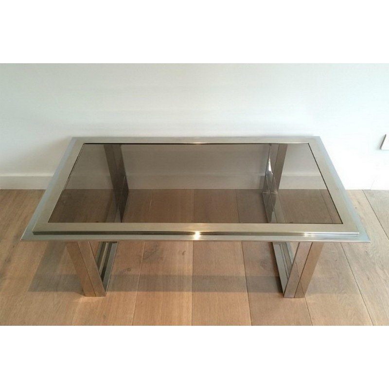 Chrome and Brass Design Coffee Table, Attributed to Willy Rizzo