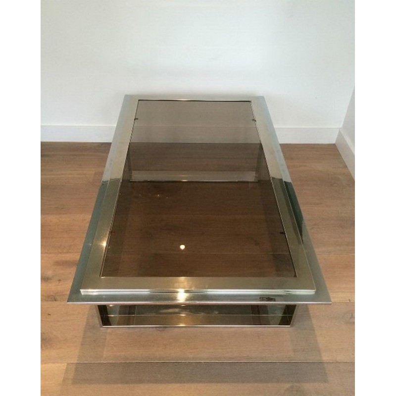 Chrome and Brass Design Coffee Table, Attributed to Willy Rizzo