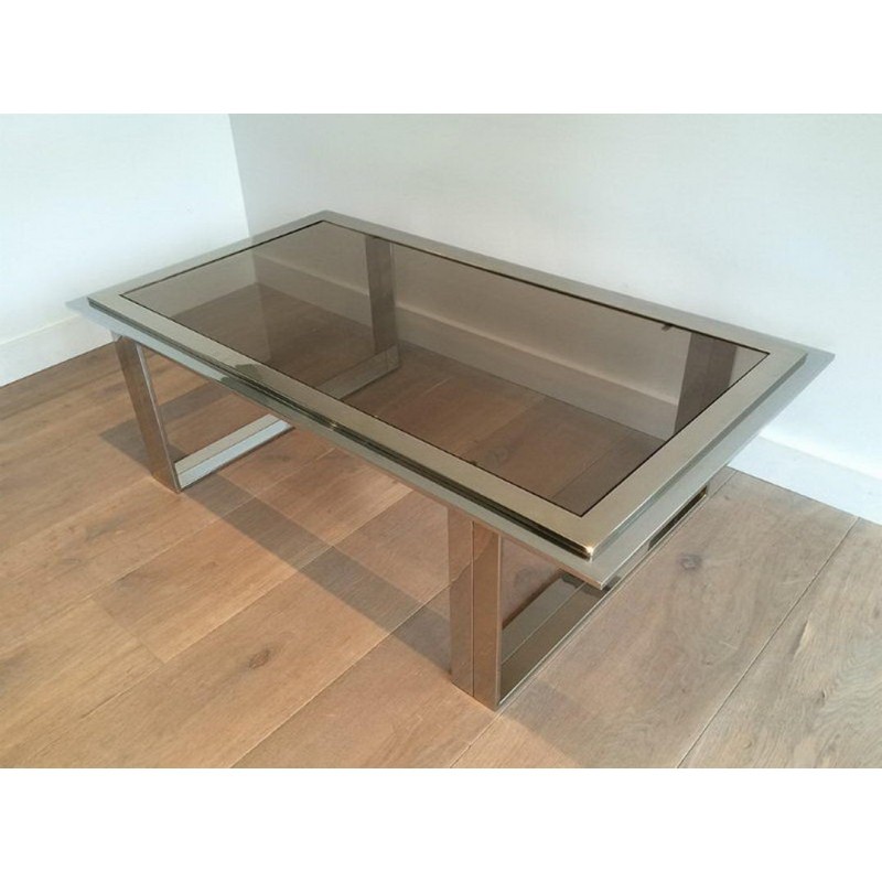 Chrome and Brass Design Coffee Table, Attributed to Willy Rizzo
