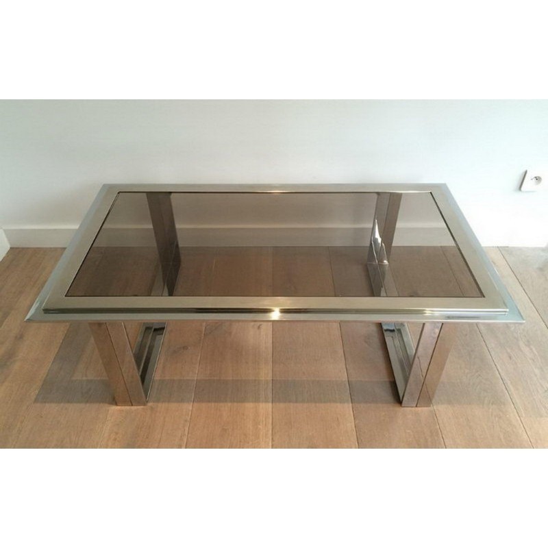 Chrome and Brass Design Coffee Table, Attributed to Willy Rizzo