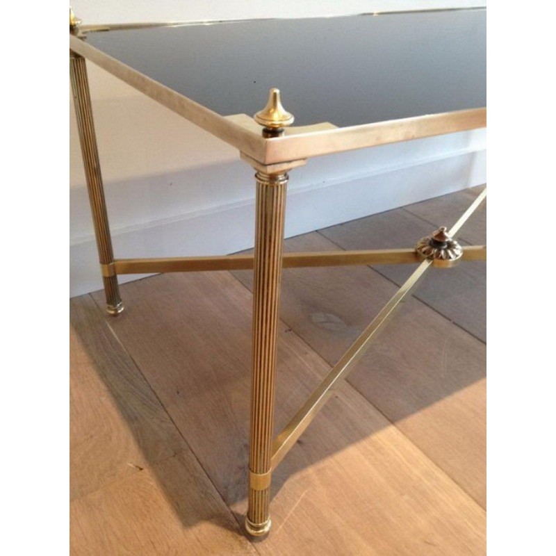 Coffee Table in Brass with Black Lacquered Glass Top by Maison Jansen. Circa 1940
