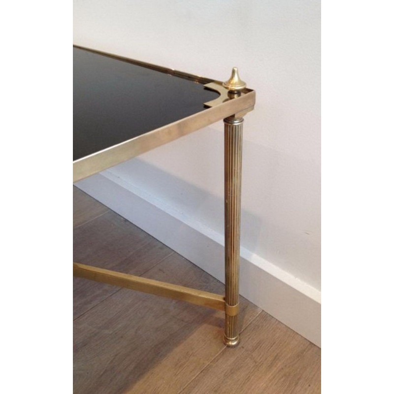 Coffee Table in Brass with Black Lacquered Glass Top by Maison Jansen. Circa 1940