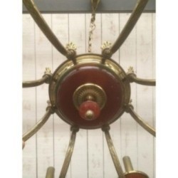 Neoclassical Chandelier in Brass and Red Plexiglass. Circa 1970