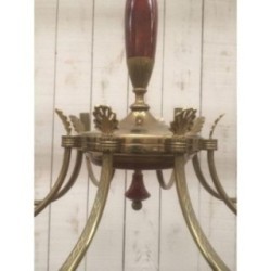 Neoclassical Chandelier in Brass and Red Plexiglass. Circa 1970