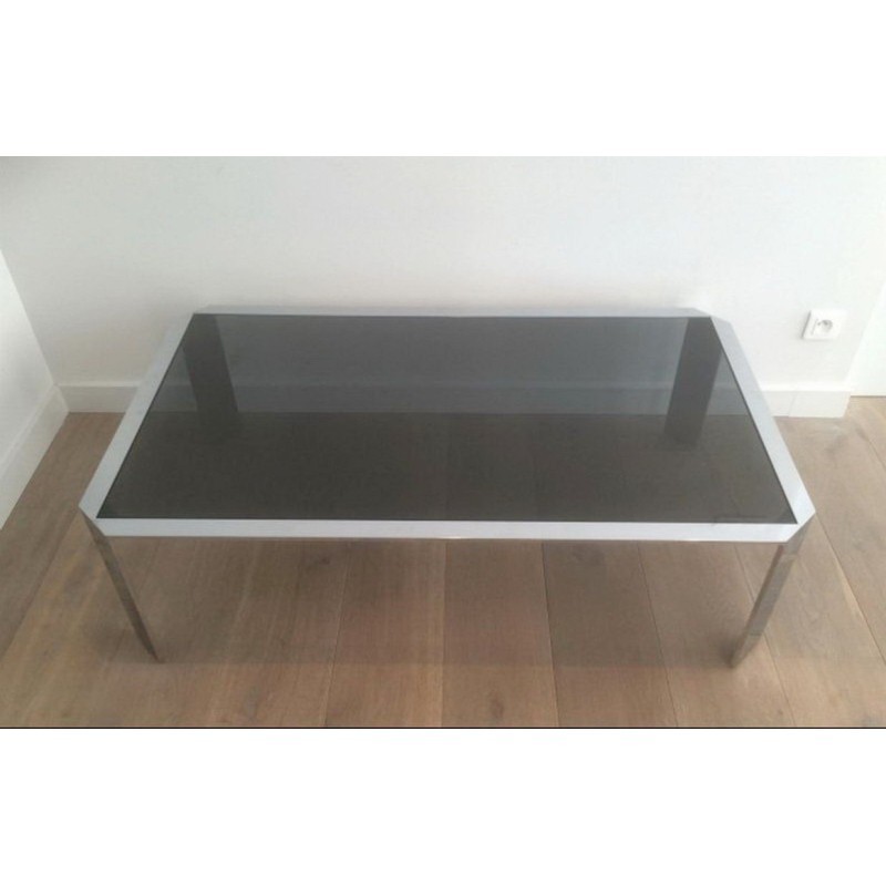 Beautiful Octagonal Coffee Table in Chrome with Black Glass Top. Circa 1970