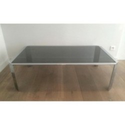Beautiful Octagonal Coffee Table in Chrome with Black Glass Top. Circa 1970