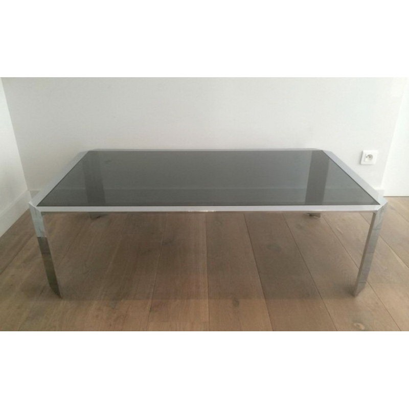 Beautiful Octagonal Coffee Table in Chrome with Black Glass Top. Circa 1970