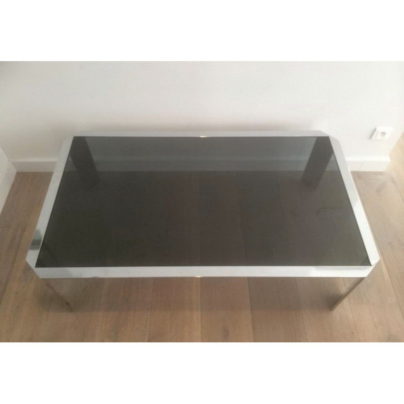 Beautiful Octagonal Coffee Table in Chrome with Black Glass Top. Circa 1970
