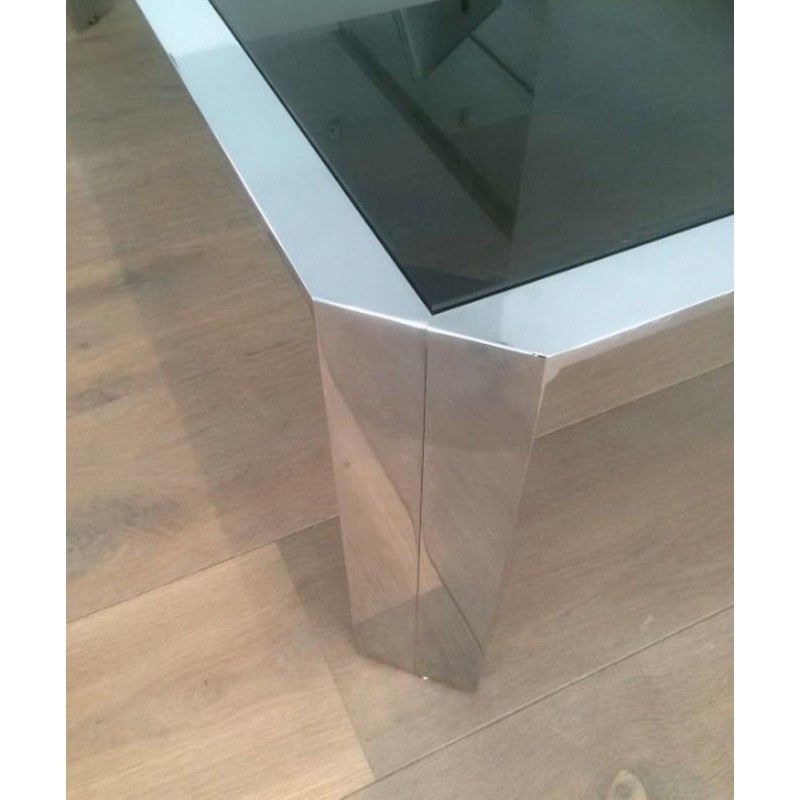Beautiful Octagonal Coffee Table in Chrome with Black Glass Top. Circa 1970